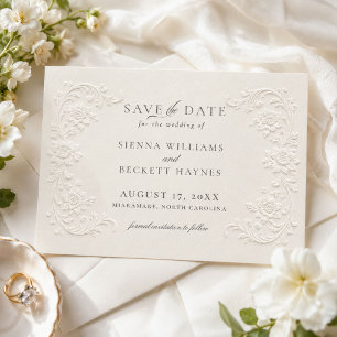 Eleganter geprägter Stil Vintage-Blumenmuster Save The Date