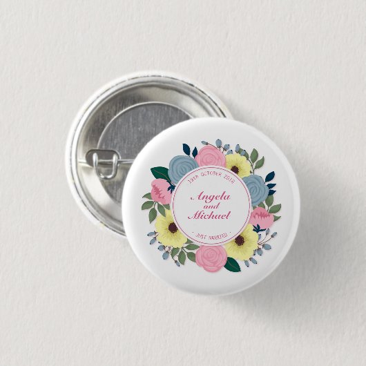 Eleganter gerade verheirateter BlumenButton-Knopf Button (Vorne & Hinten)