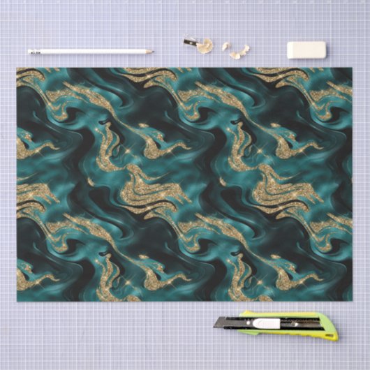 Eleganter geschmolzener Aquamariner und Gold Glitz Seidenpapier (Handwerk)