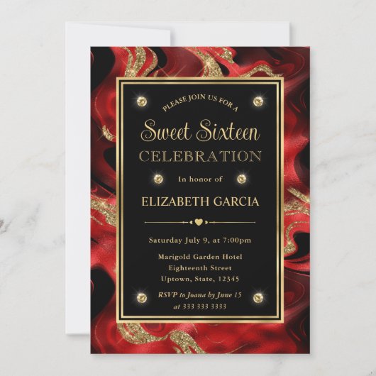 Eleganter geschmolzener Glitzer Sweet 16 Einladung (Vorderseite)