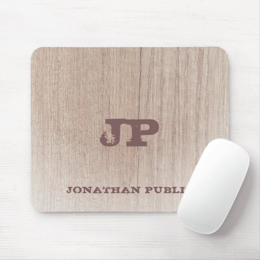 Eleganter gestörter Text-Monogramm-Holzlook Mousepad (Mit Mouse)