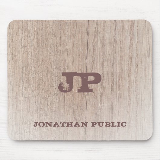 Eleganter gestörter Text-Monogramm-Holzlook Mousepad (Vorne)