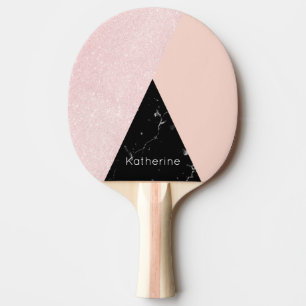 Eleganter Girl-Rose-Gold-Glitzer und Backmarmor Tischtennis Schläger
