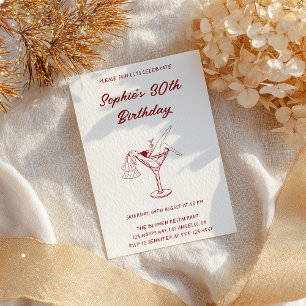 Eleganter, girly Martini-Roter Cocktail 30. Geburt Einladung