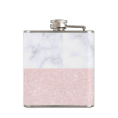 Eleganter girly RosengoldGlitter u. weißer Marmor Flachmann (Rückseite)
