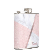 Eleganter girly RosengoldGlitter u. weißer Marmor Flachmann (Rechts)