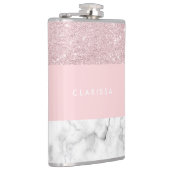 Eleganter girly RosengoldGlitter u. weißer Marmor Flachmann (Rechts)