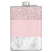Eleganter girly RosengoldGlitter u. weißer Marmor Flachmann (Rückseite)