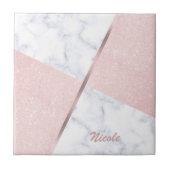 Eleganter girly RosengoldGlitter u. weißer Marmor Fliese (Vorderseite)