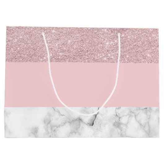Eleganter girly RosengoldGlitter u. weißer Marmor Große Geschenktüte (Rückseite)