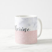 Eleganter girly RosengoldGlitter u. weißer Marmor Kaffeetasse (VorderseiteRechts)