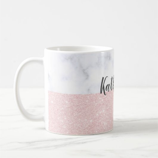 Eleganter girly RosengoldGlitter u. weißer Marmor Kaffeetasse (Links)