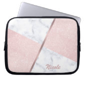 Eleganter girly RosengoldGlitter u. weißer Marmor Laptopschutzhülle (Vorderseite)