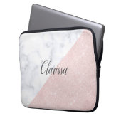 Eleganter girly RosengoldGlitter u. weißer Marmor Laptopschutzhülle (Vorderseite Links)