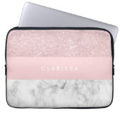 Eleganter girly RosengoldGlitter u. weißer Marmor Laptopschutzhülle (Vorderseite)