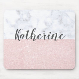 Eleganter girly RosengoldGlitter u. weißer Marmor Mousepad