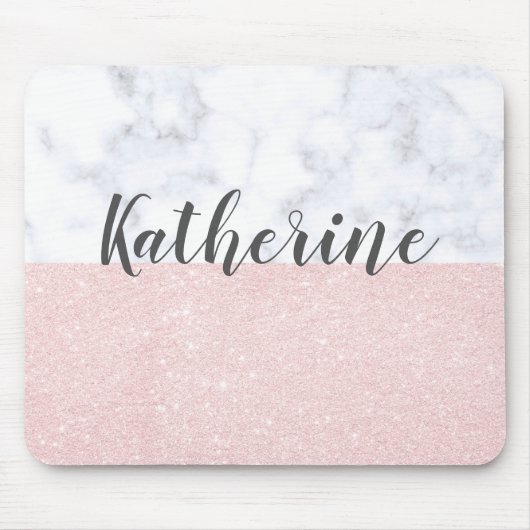 Eleganter girly RosengoldGlitter u. weißer Marmor Mousepad (Vorne)