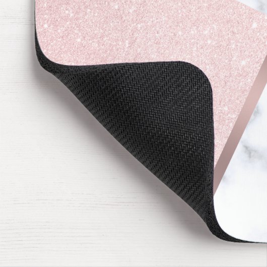 Eleganter girly RosengoldGlitter u. weißer Marmor Mousepad (Ecke)