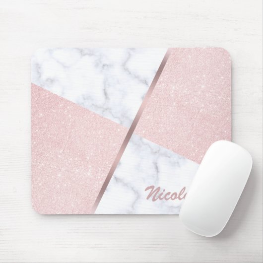 Eleganter girly RosengoldGlitter u. weißer Marmor Mousepad (Mit Mouse)