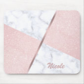 Eleganter girly RosengoldGlitter u. weißer Marmor Mousepad (Vorne)