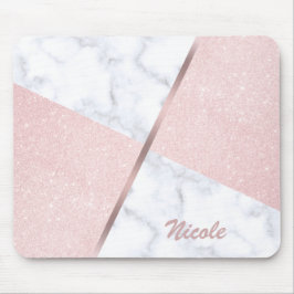 Eleganter girly RosengoldGlitter u. weißer Marmor Mousepad