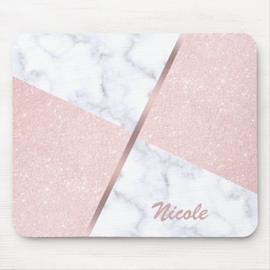Eleganter girly RosengoldGlitter u. weißer Marmor Mousepad (Vorne)