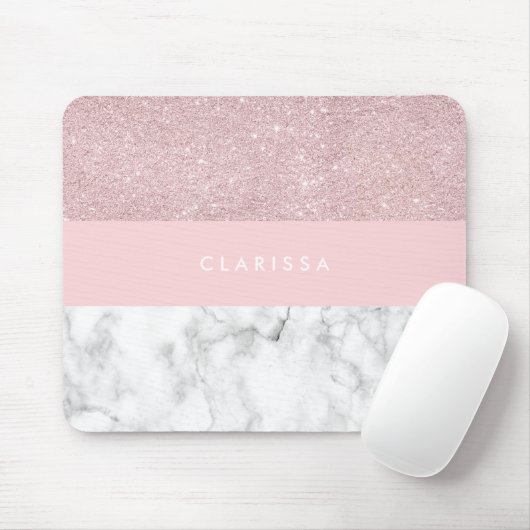Eleganter girly RosengoldGlitter u. weißer Marmor Mousepad (Mit Mouse)
