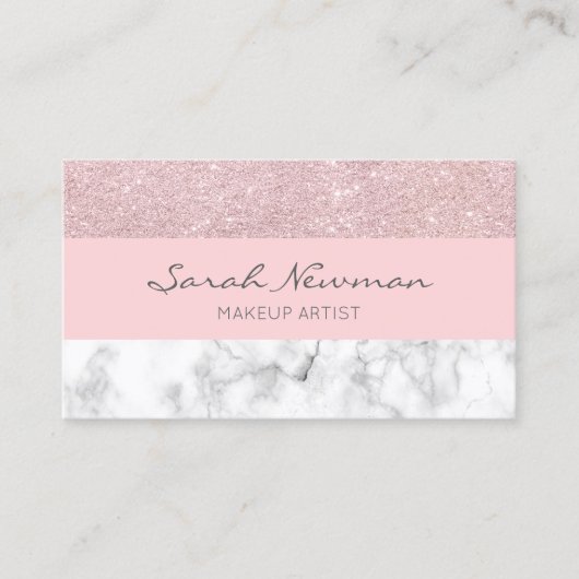 Eleganter girly RosengoldGlitter u. weißer Marmor Visitenkarte (Vorderseite)