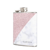 eleganter girly RosengoldGlitter-Weißmarmor Flachmann (Links)
