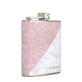 eleganter girly RosengoldGlitter-Weißmarmor Flachmann (Rechts)
