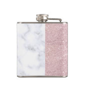 eleganter girly RosengoldGlitter-Weißmarmor Flachmann (Rückseite)