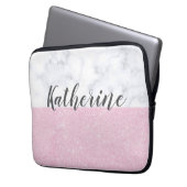 Eleganter girly RosengoldGlitter-Weißmarmor Laptopschutzhülle (Vorderseite Links)