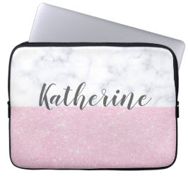 Eleganter girly RosengoldGlitter-Weißmarmor Laptopschutzhülle