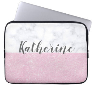 Eleganter girly RosengoldGlitter-Weißmarmor Laptopschutzhülle