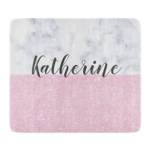Eleganter girly RosengoldGlitter-Weißmarmor Schneidebrett (Vorderseite)