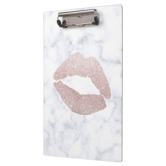 eleganter girly RosengoldGlitterlippenweißmarmor Klemmbrett (Links)
