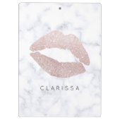 eleganter girly RosengoldGlitterlippenweißmarmor Klemmbrett (Rückseite)