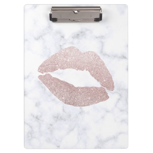 eleganter girly RosengoldGlitterlippenweißmarmor Klemmbrett (Vorderseite)