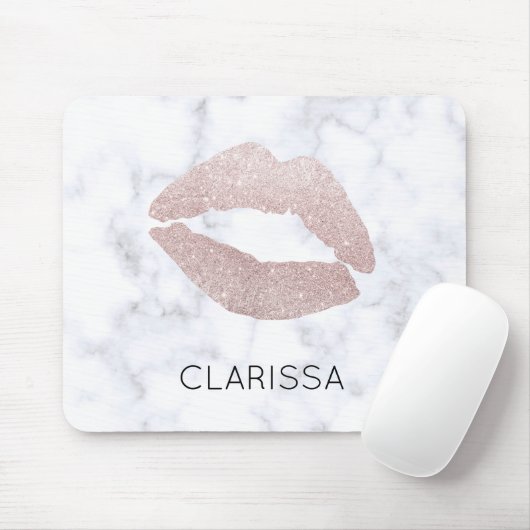 eleganter girly RosengoldGlitterlippenweißmarmor Mousepad (Mit Mouse)