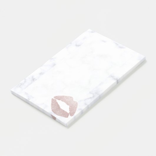 eleganter girly RosengoldGlitterlippenweißmarmor Post-it Klebezettel (angewinkelt)