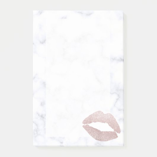 eleganter girly RosengoldGlitterlippenweißmarmor Post-it Klebezettel (Vorderseite)