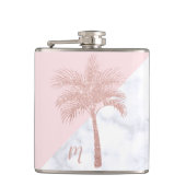 Eleganter girly RosengoldGlitterpalmen-Weißmarmor Flachmann (Vorderseite)