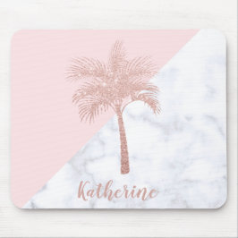 Eleganter girly RosengoldGlitterpalmen-Weißmarmor Mousepad