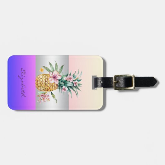 Eleganter Girly Stripe, Ananas Gepäckanhänger (Vorderseite horizontal)