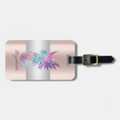 Eleganter Girly Stripe, Ananas Rose Gold Gepäckanhänger (Vorderseite horizontal)