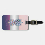 Eleganter Girly Stripe, farbenfrohe Ananas Gepäckanhänger (Vorderseite horizontal)