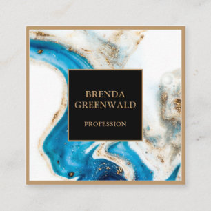 Eleganter Glam Flüssig Marmor Blau Lila Gold Quadr Quadratische Visitenkarte