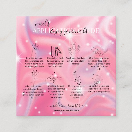 Eleganter Glam Iridescent Nail Application Guide Quadratische Visitenkarte (Vorderseite)