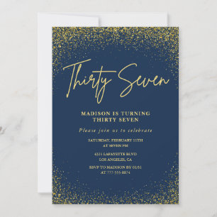 Eleganter Glam Navy Gold Glitter 37. Geburtstag Einladung