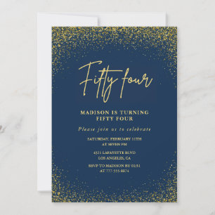 Eleganter Glam Navy Gold Glitter 54. Geburtstag Einladung